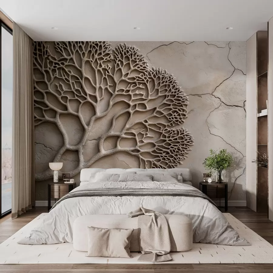 Carta da parati Floreale Carta da parati in stile rilievo con legno e crepe n. w02908