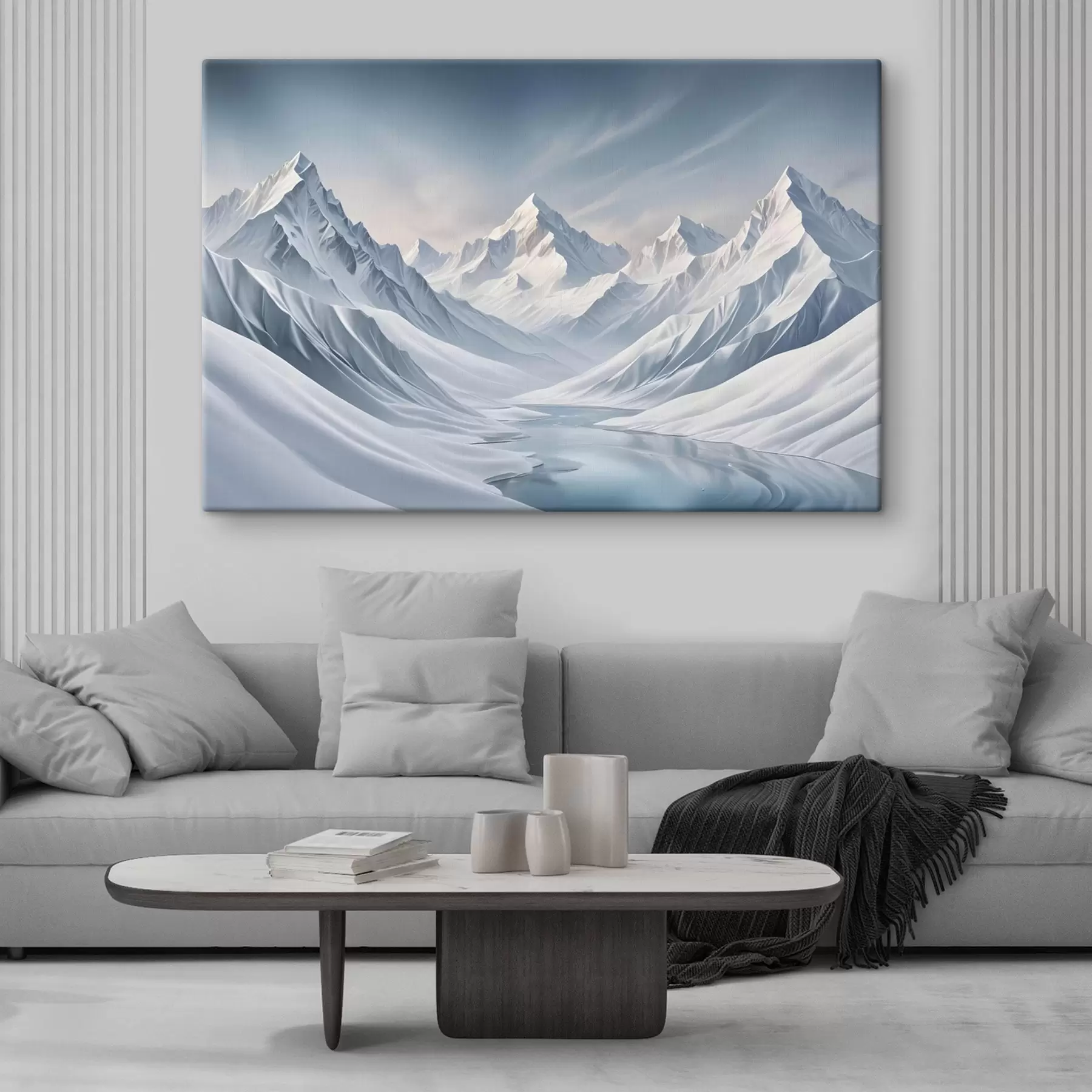 carta da parati Montagne innevate con cime aguzze e un cielo morbido che passa dall'azzurro al blu chiaro nr. s42724