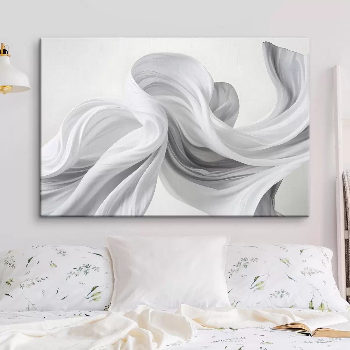 carta da parati Forme fluide simili a tessuti bianchi e grigi che si intrecciano vorticosamente su uno sfondo chiaro  nr. s42732