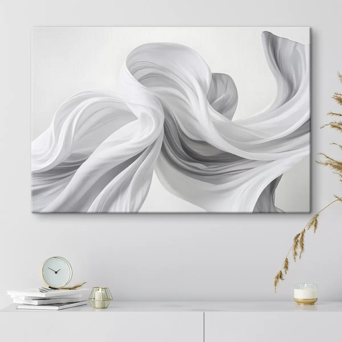 carta da parati Forme fluide simili a tessuti bianchi e grigi che si intrecciano vorticosamente su uno sfondo chiaro  nr. s42732