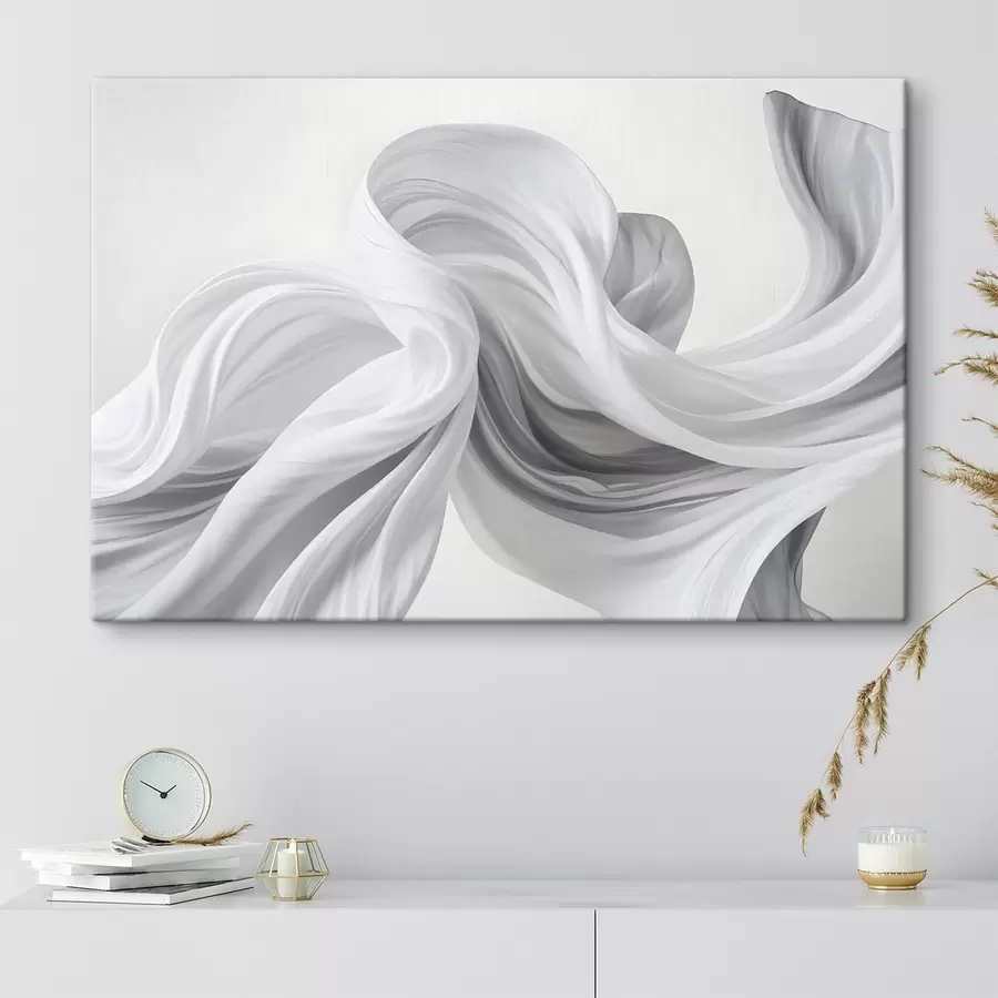 carta da parati Forme fluide simili a tessuti bianchi e grigi che si intrecciano vorticosamente su uno sfondo chiaro  nr. s42732