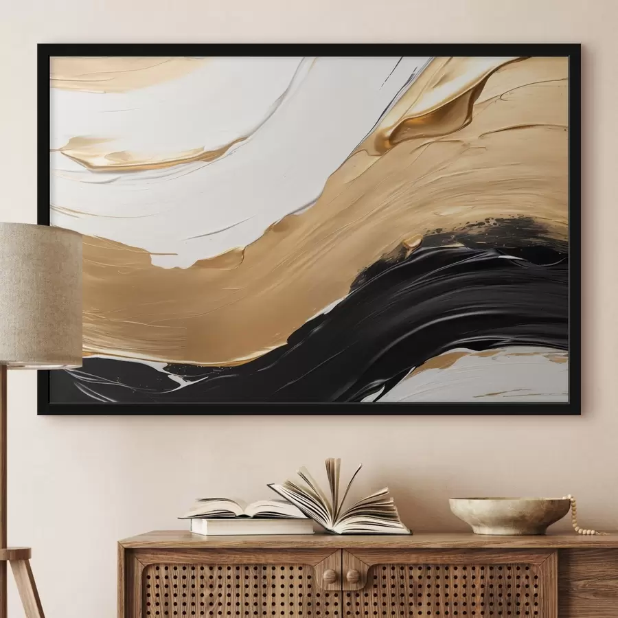 carta da parati Composizione astratta con audaci pennellate di pittura bianca, gialla e nera nr. f42717