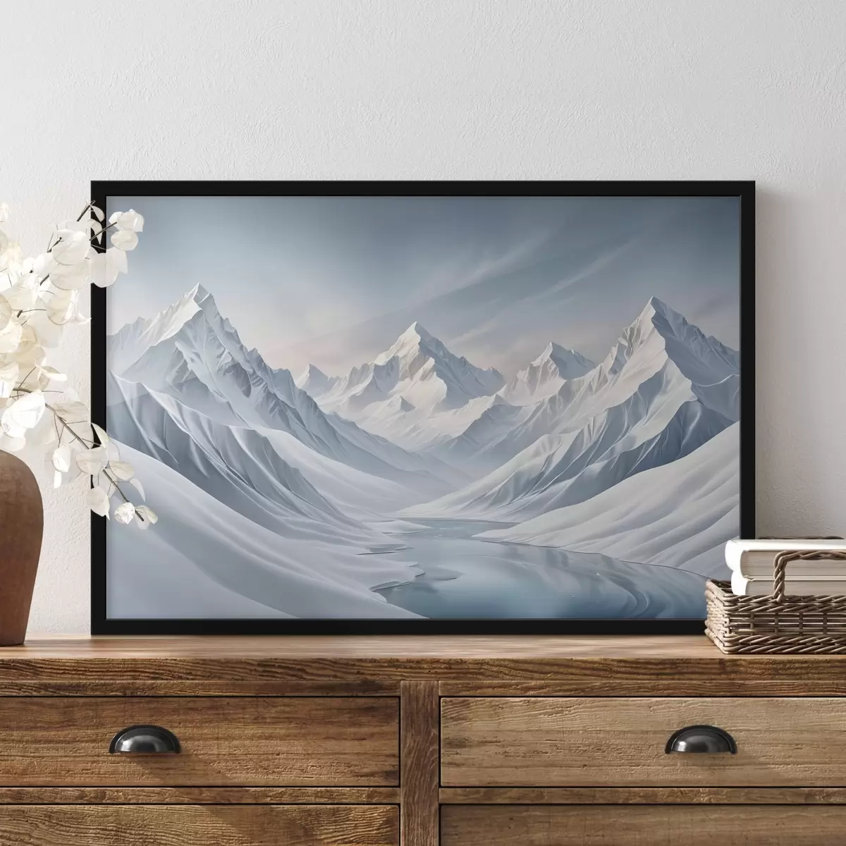 Poster Montagne innevate con cime aguzze e un cielo morbido che passa dall'azzurro al blu chiaro f42724
