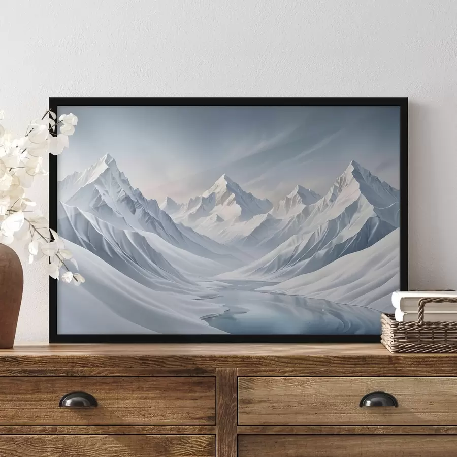 carta da parati Montagne innevate con cime aguzze e un cielo morbido che passa dall'azzurro al blu chiaro nr. f42724