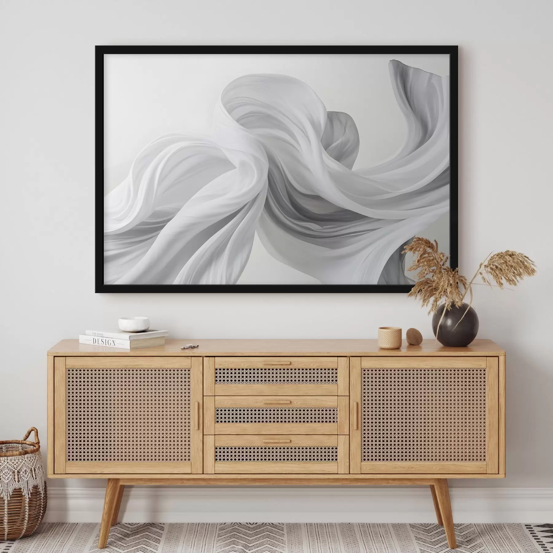 carta da parati Forme fluide simili a tessuti bianchi e grigi che si intrecciano vorticosamente su uno sfondo chiaro nr. f42732