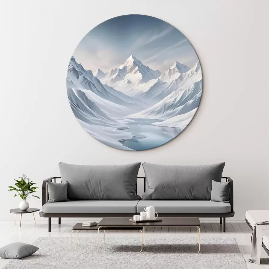 carta da parati Montagne innevate con cime aguzze e un cielo morbido che passa dall'azzurro al blu chiaro nr. r42724