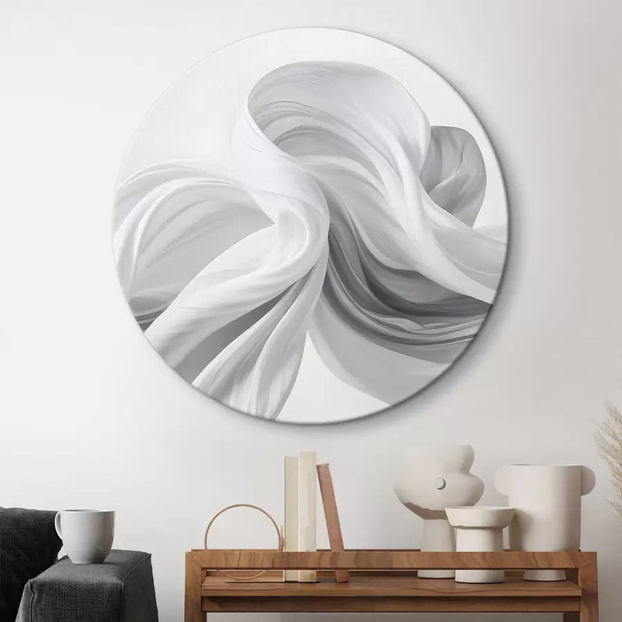 carta da parati Forme fluide simili a tessuti bianchi e grigi che si intrecciano vorticosamente su uno sfondo chiaro nr. r42732