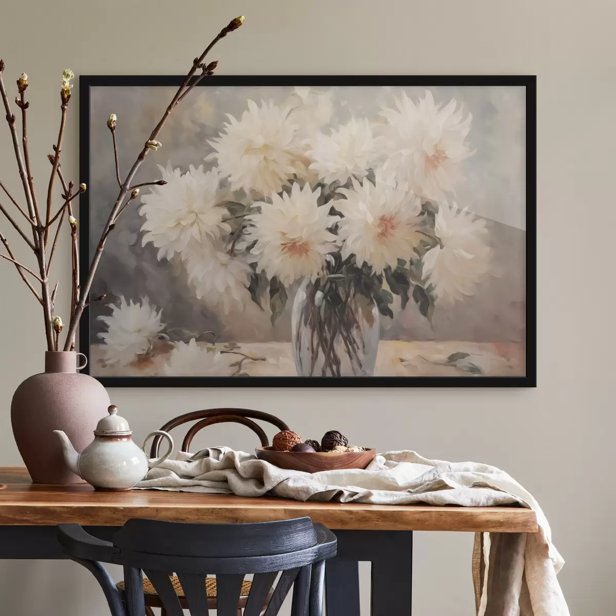 Poster Crisantemi in vaso a imitazione di un dipinto f42744
