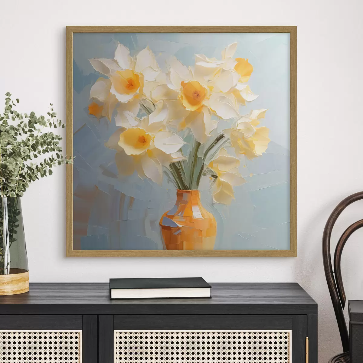 Poster Bouquet di narcisi in un vaso a imitazione di un dipinto f42749