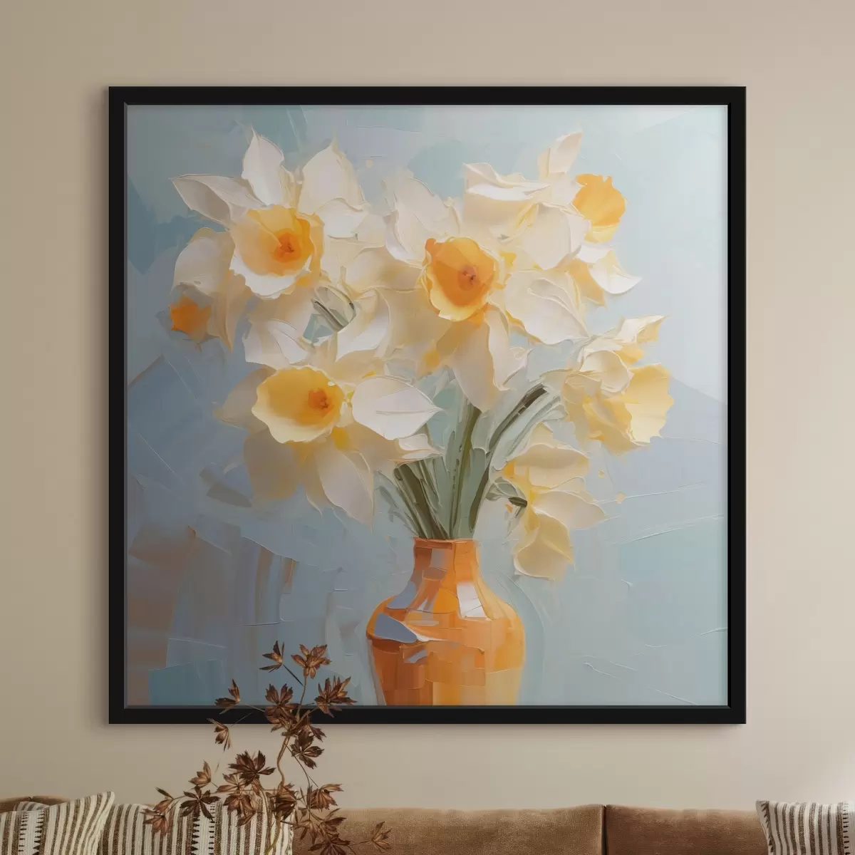 Poster Bouquet di narcisi in un vaso a imitazione di un dipinto f42749