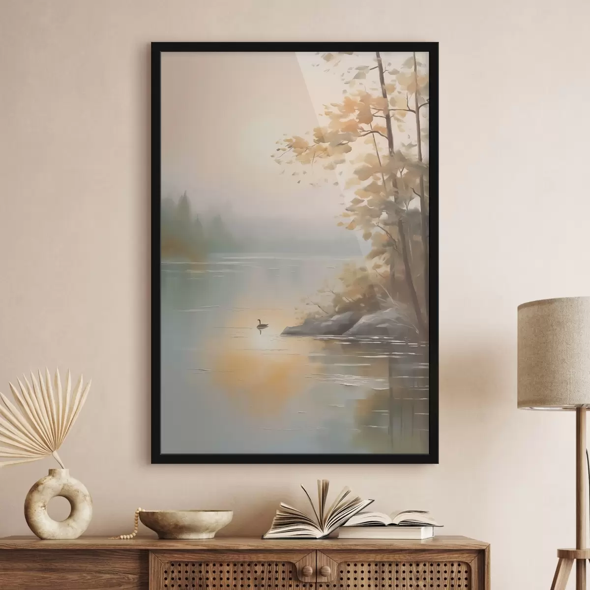 Poster Albero vicino al paesaggio dello stagno f42757