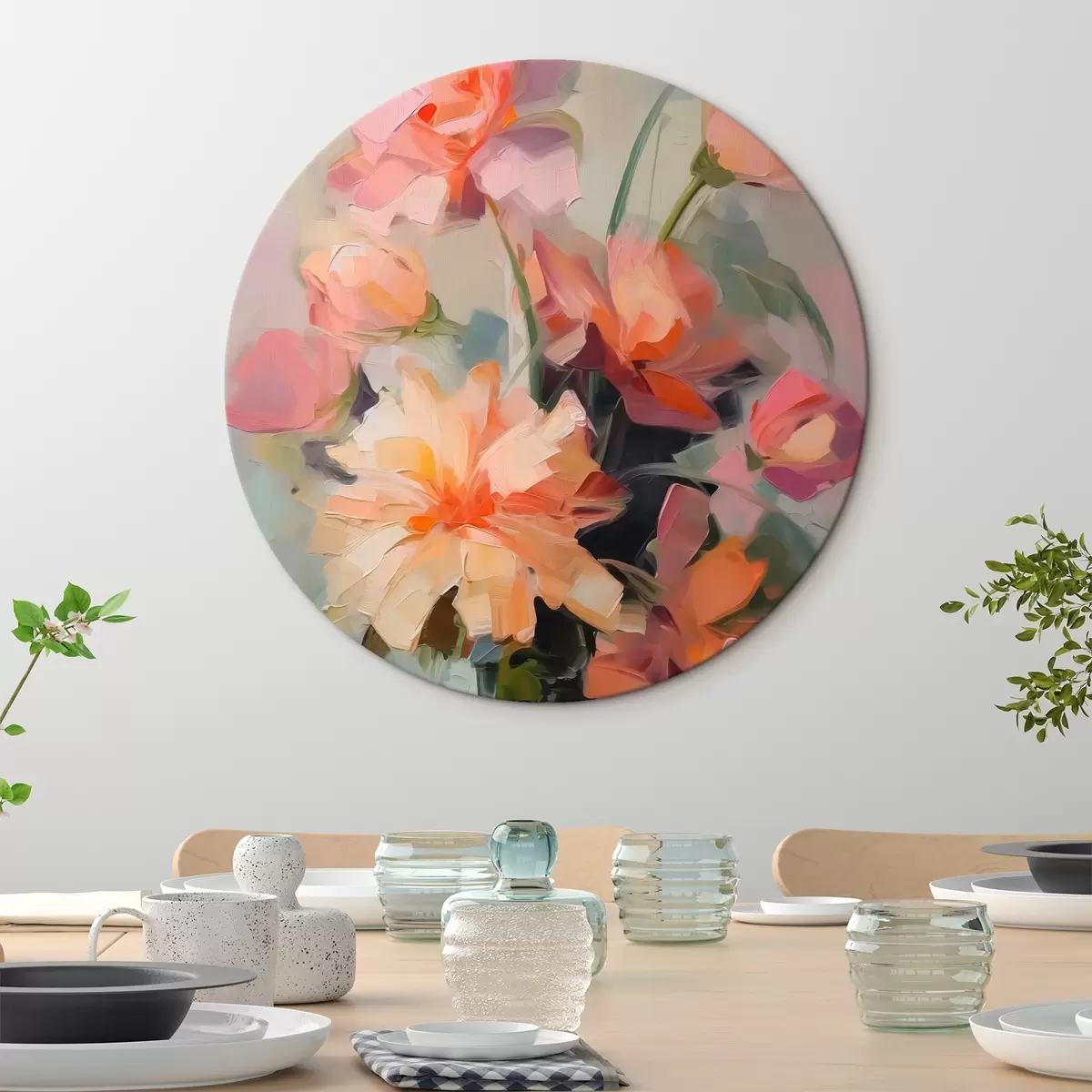 Quadri rotondi Crisantemi in vaso a imitazione di tratti di pittura r42745