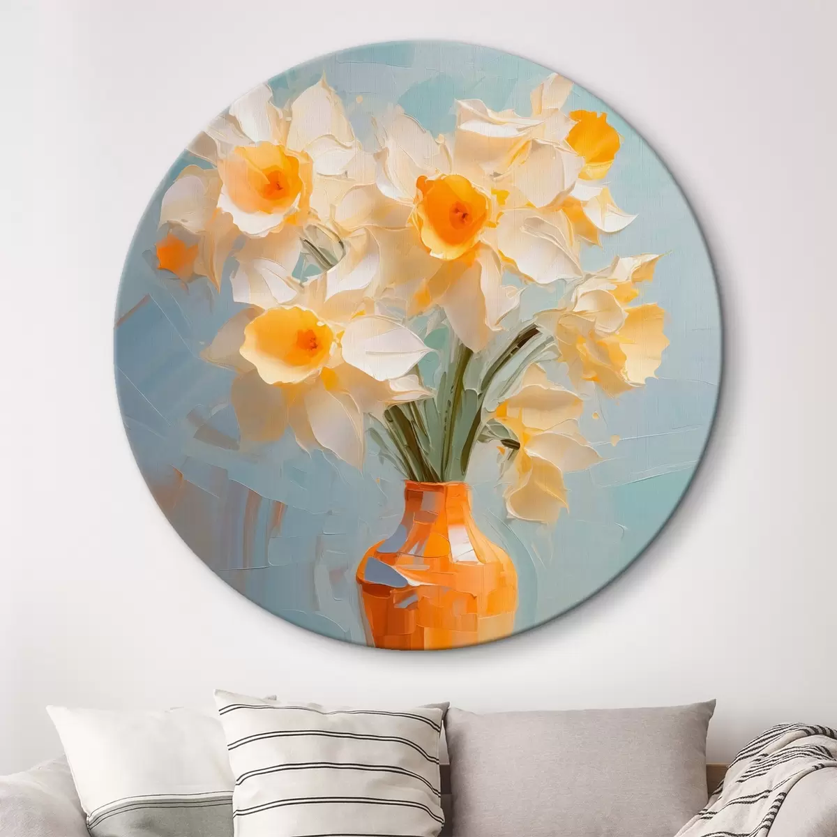 Quadri rotondi Bouquet di narcisi in un vaso a imitazione di un dipinto r42749