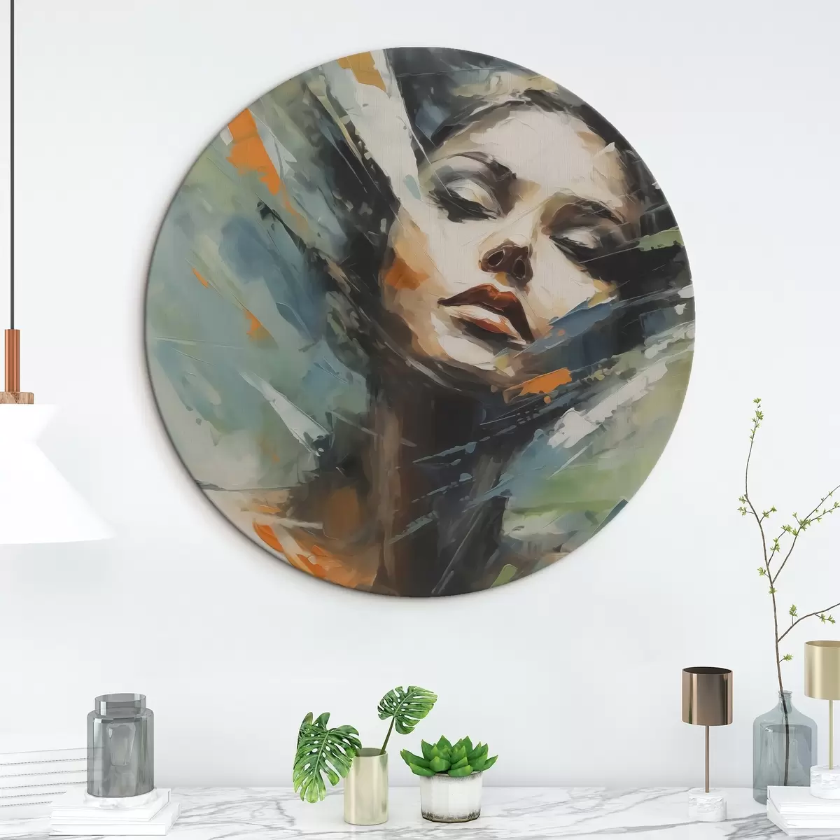 Quadri rotondi Ragazza che imita la pittura astratta r42751