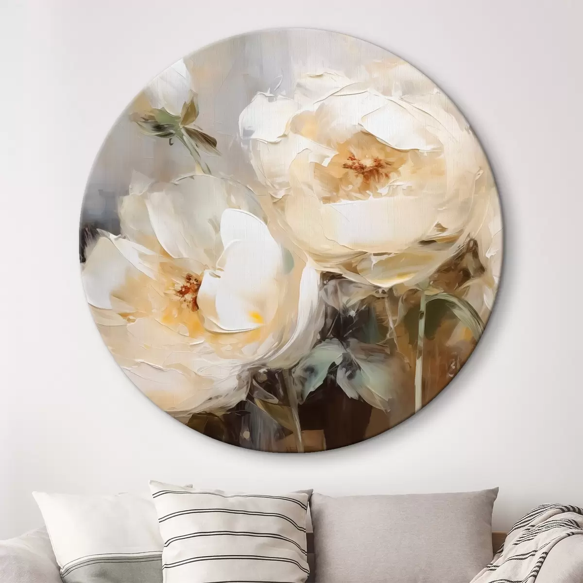 Quadri rotondi Imitazione di peonie bianche r42752
