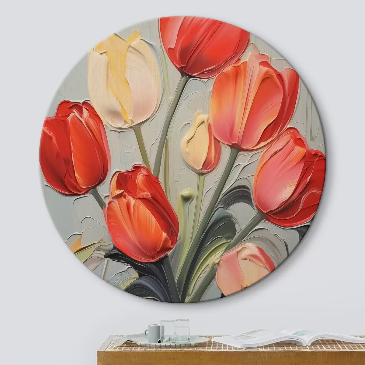Quadri rotondi Tulipani luminosi imitazione della pittura r42756