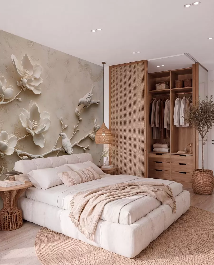 Carta da parati Floreale rami di magnolia 3D con uccelli n. w08690