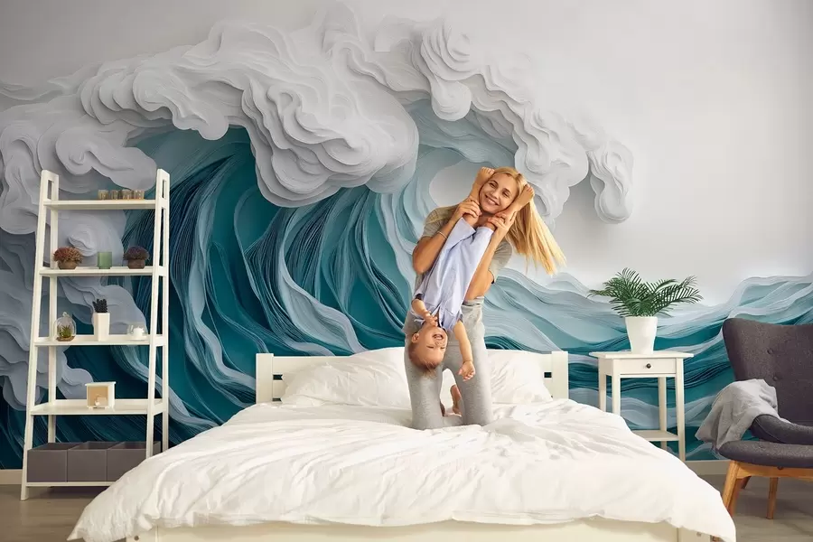 Carta da parati Mare Onda oceanica spumeggiante in stile paper-cut