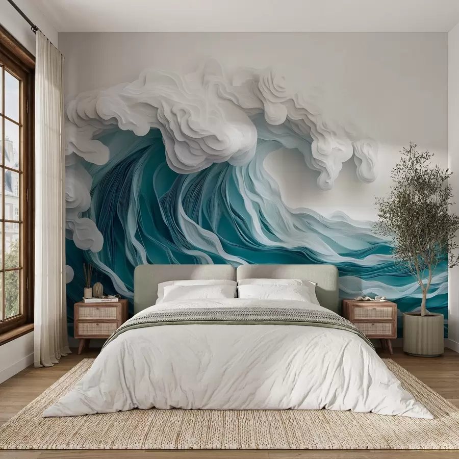 Carta da parati Mare Onda oceanica spumeggiante in stile paper-cut