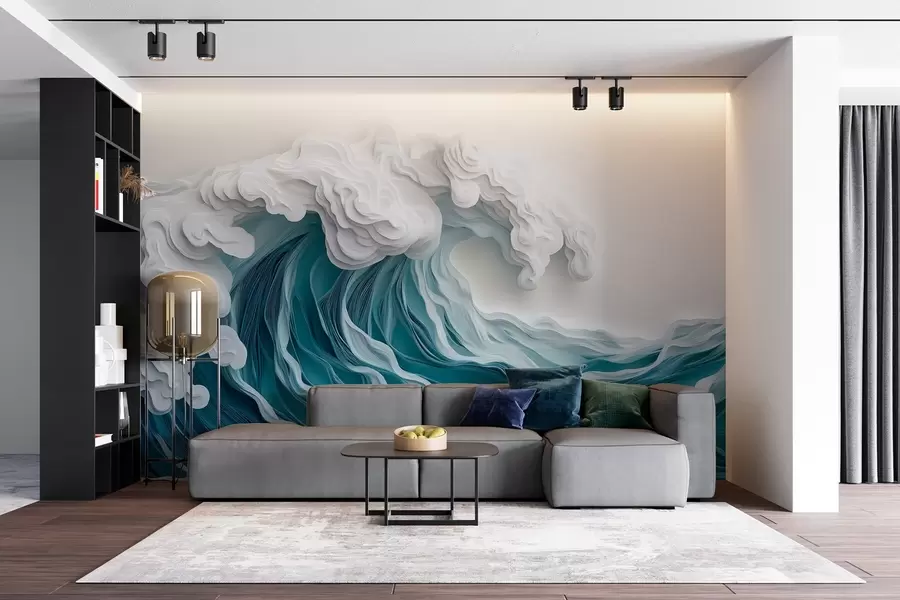 Carta da parati Mare Onda oceanica spumeggiante in stile paper-cut