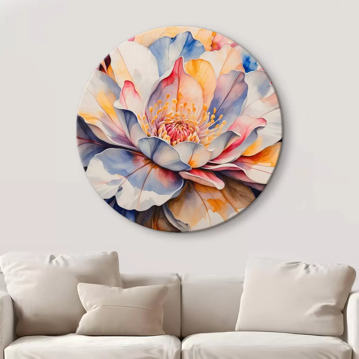 Quadri rotondi Fiore multicolore con imitazione di acquerello r42706