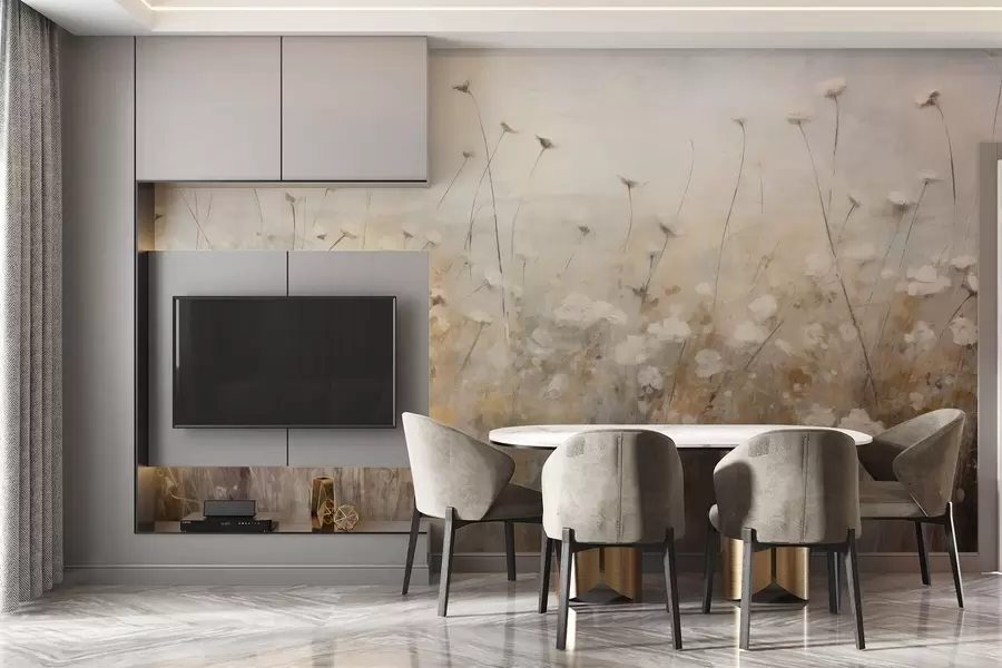 Carta da parati Floreale Muro di cemento con fiori in stile grunge n. w02972