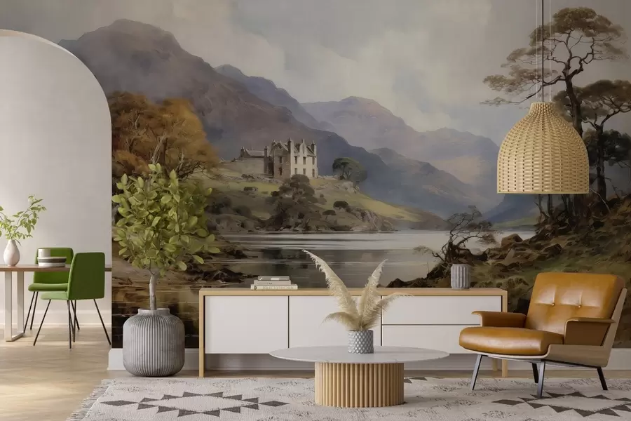 Carta da parati nature Veduta acquerellata di montagne 