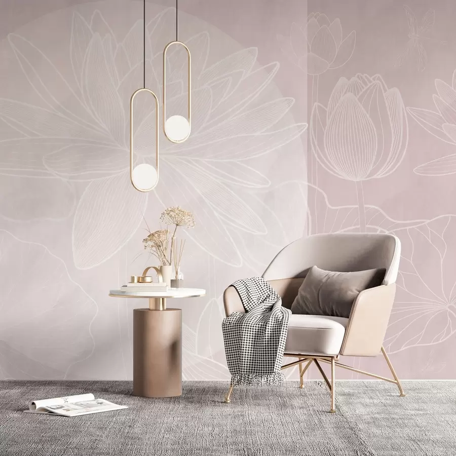 Carta da parati Floreale Fiori di loto e geometria n. w03005v2