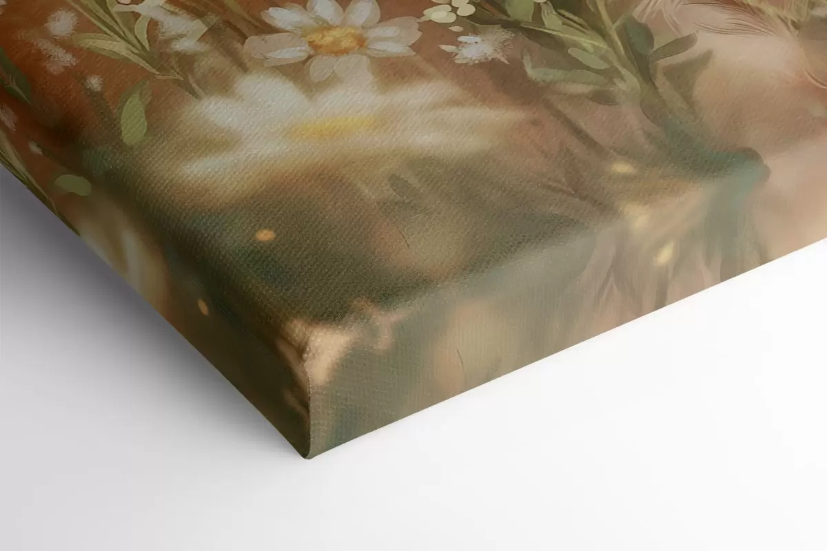 carta da parati Carino il cervo nel prato con fiori di margherita, disegno a olio nr. s42780