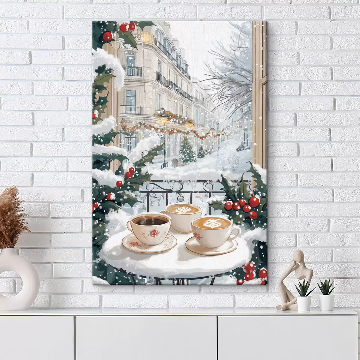 carta da parati Estetica invernale, tazze di caffè, ristorante, strada cittadina nr. s42794