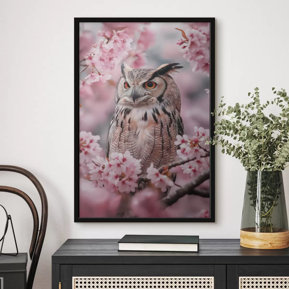 Poster Bella civetta sul ramo di un ciliegio, natura, realismo f42784