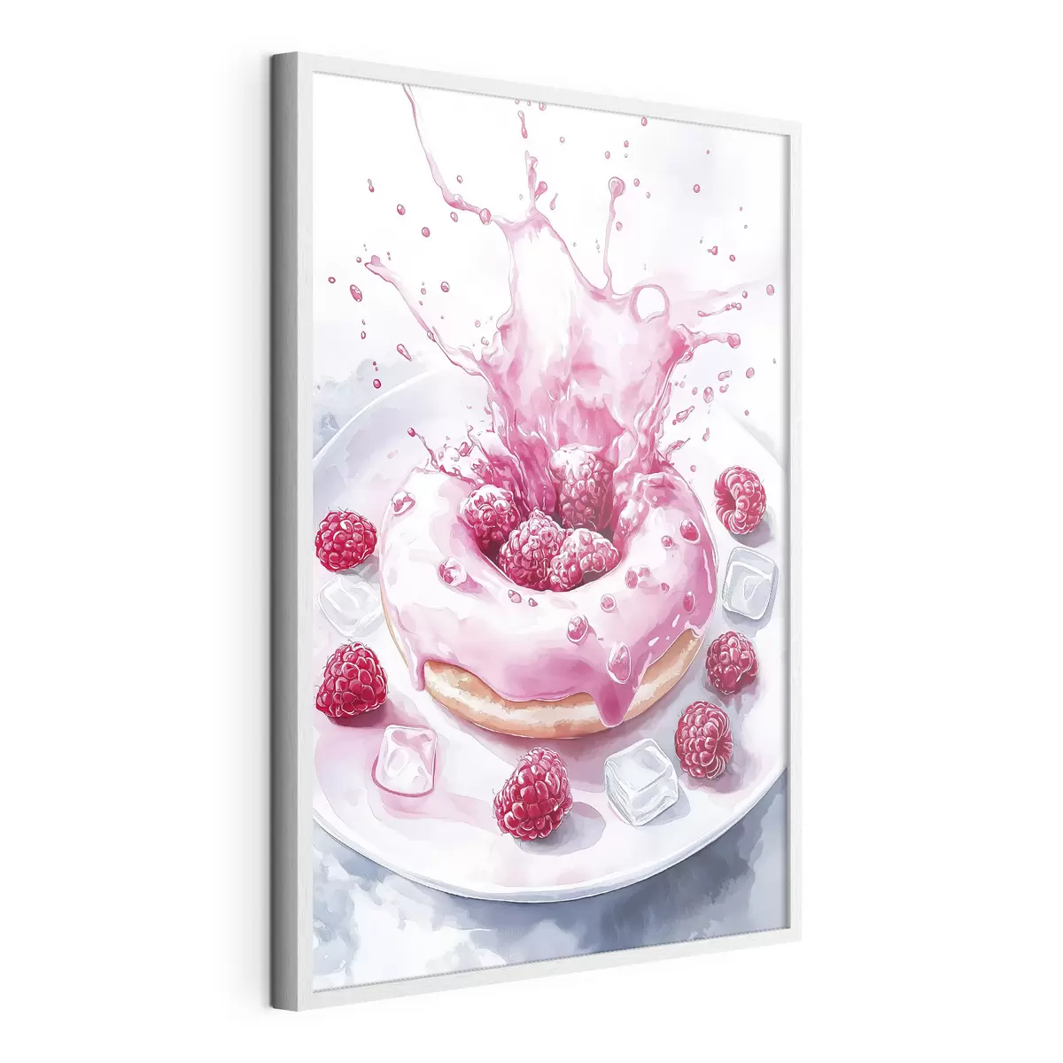 Poster Deliziosa ciambella al piatto, panna frizzante, lamponi, ghiaccio f42788