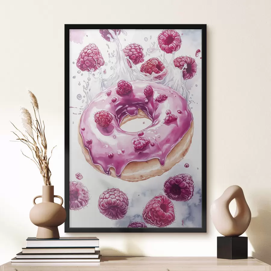 carta da parati Ciambella con lamponi con glassa rosa, delizioso dessert, stile acquerello nr. f42789