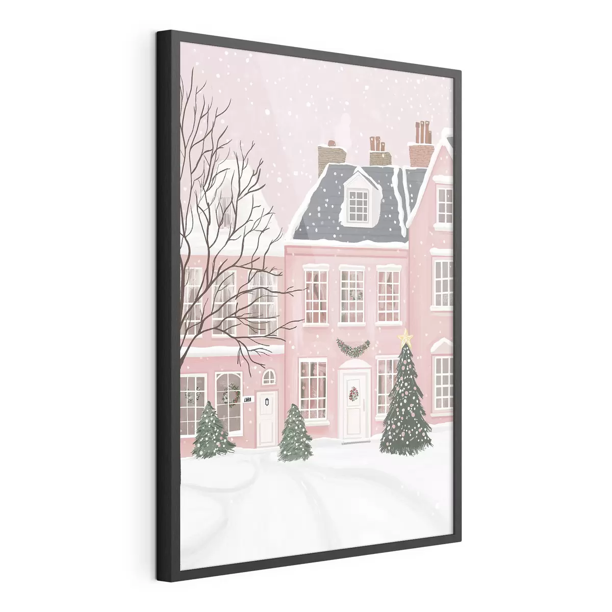 Poster Case rosa, pini, paesaggi invernali f42791