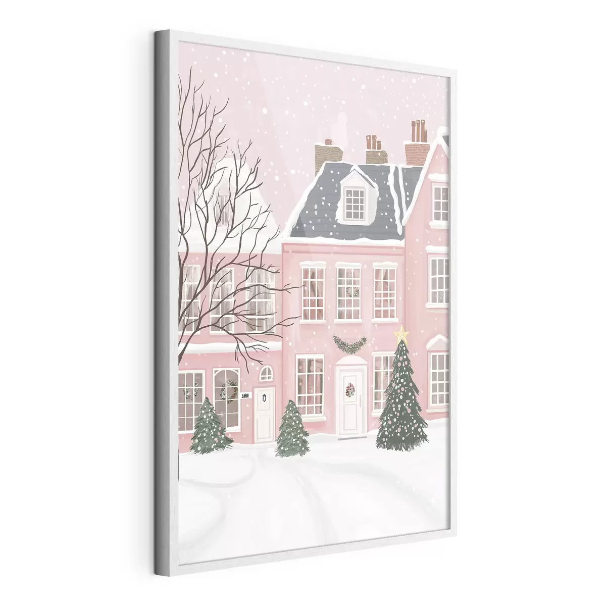 Poster Case rosa, pini, paesaggi invernali f42791
