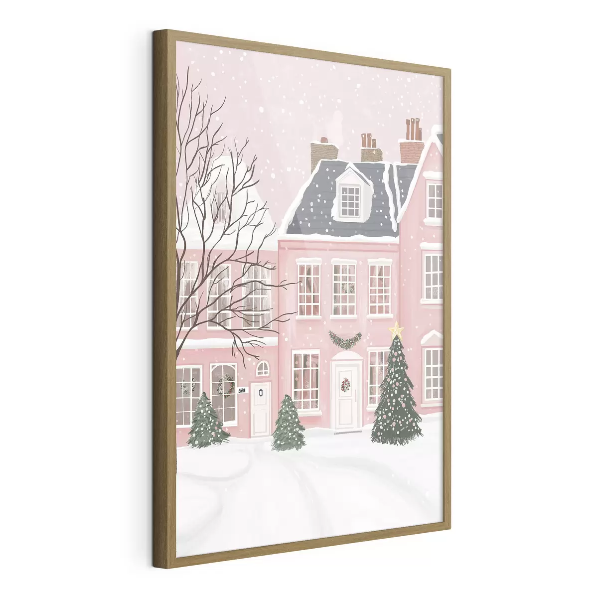 Poster Case rosa, pini, paesaggi invernali f42791