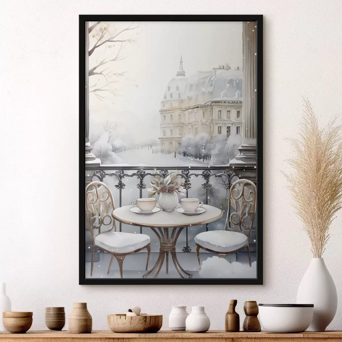 Poster Bel caffè, tazze di tè, stile bohémien, acquerello, estetica invernale f42796