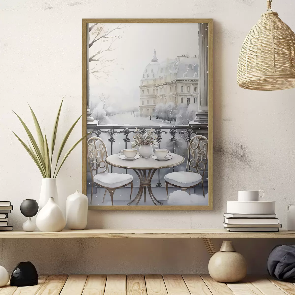 Poster Bel caffè, tazze di tè, stile bohémien, acquerello, estetica invernale f42796