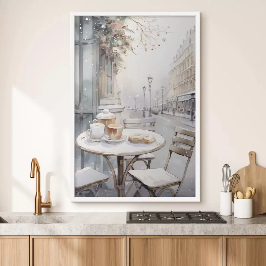 carta da parati Caffè di strada estetico, Francia, panetteria fresca, disegno in stile acquerello nr. f42798