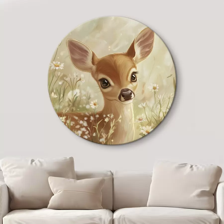 carta da parati Carino il cervo nel prato con fiori di margherita, disegno a olio nr. r42780