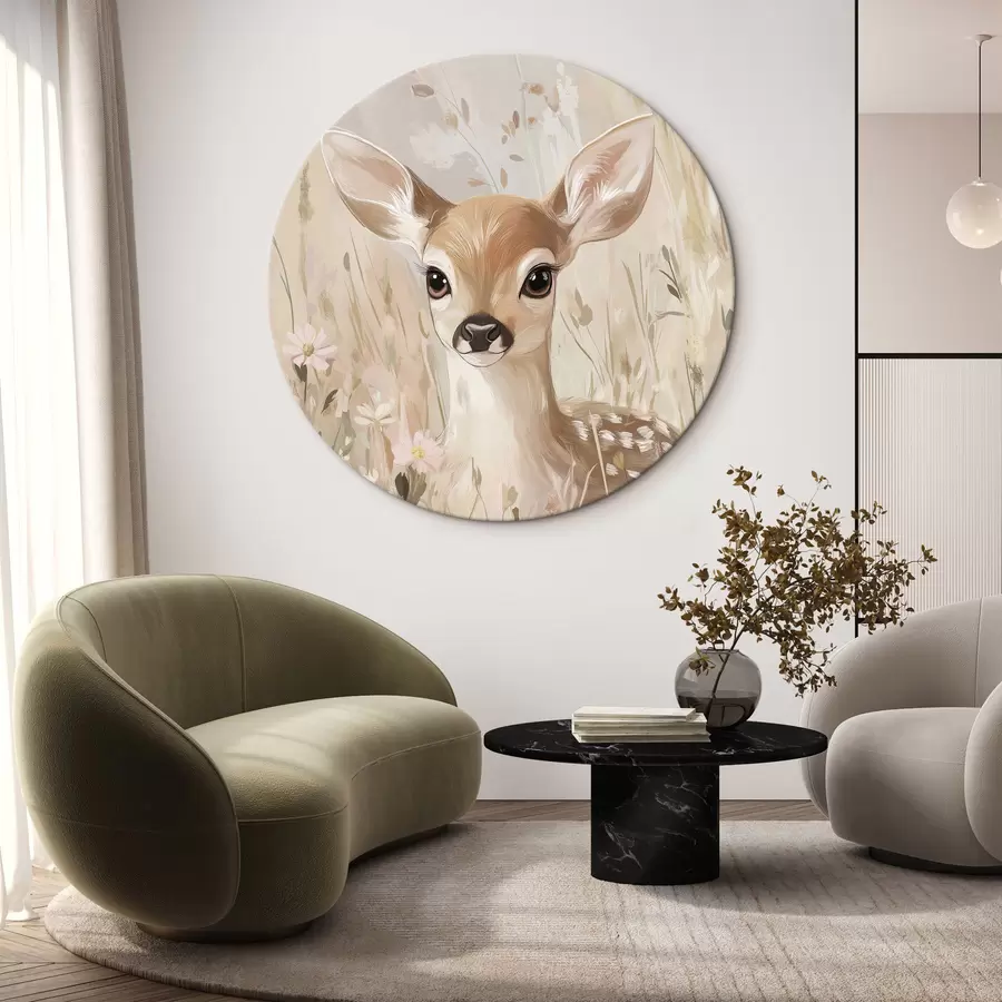 carta da parati Piccolo cervo nel prato estivo, disegno in stile acrilico, colori rosa pastello e beige nr. r42781