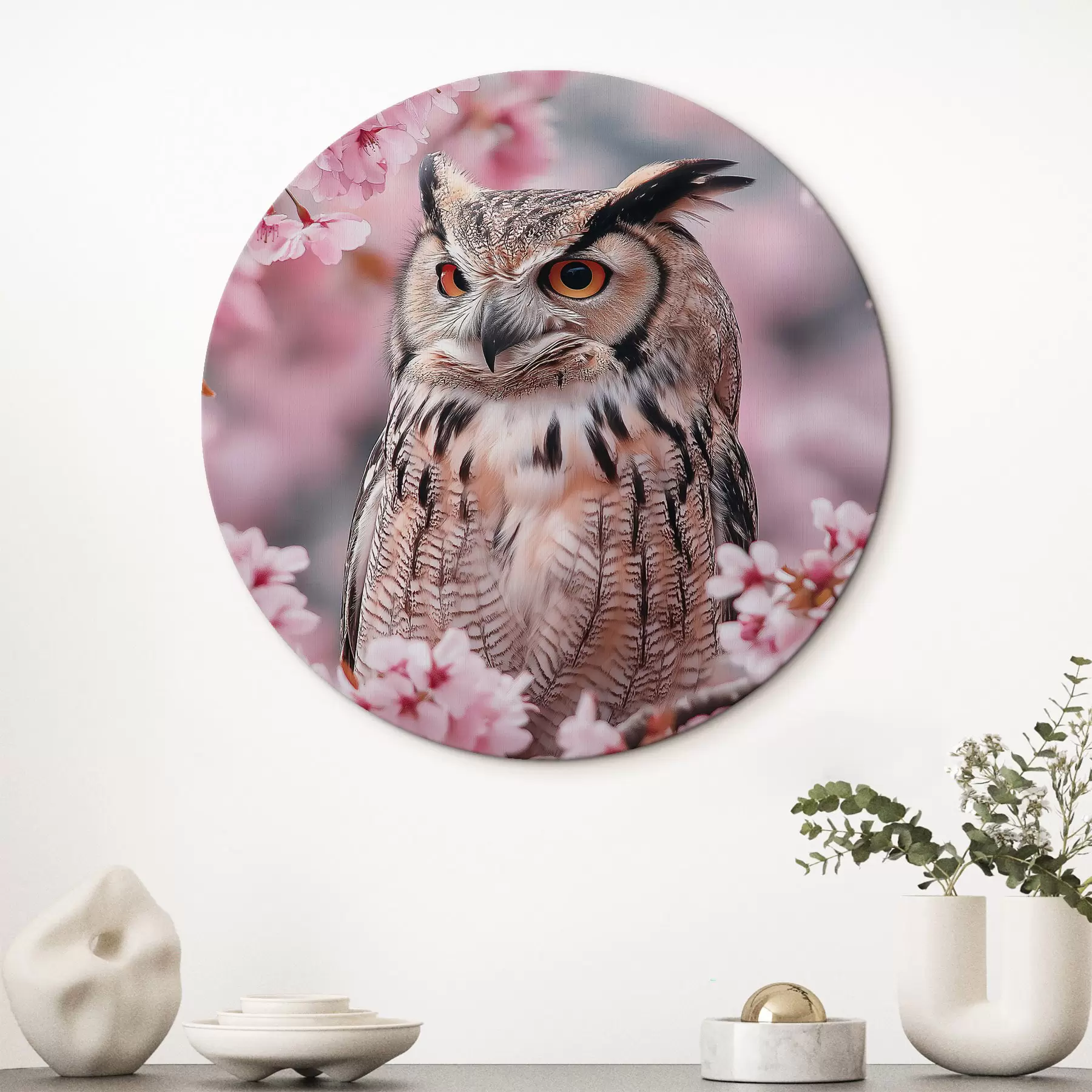 carta da parati Bella civetta sul ramo di un ciliegio, natura, realismo nr. r42784