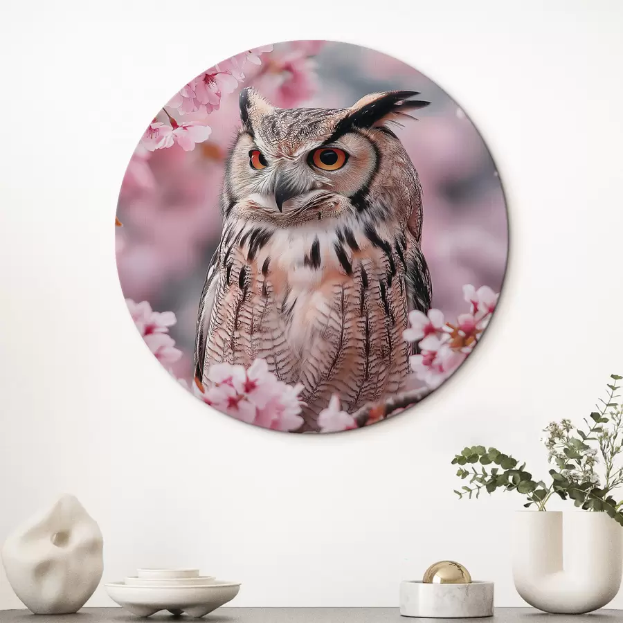 carta da parati Bella civetta sul ramo di un ciliegio, natura, realismo nr. r42784