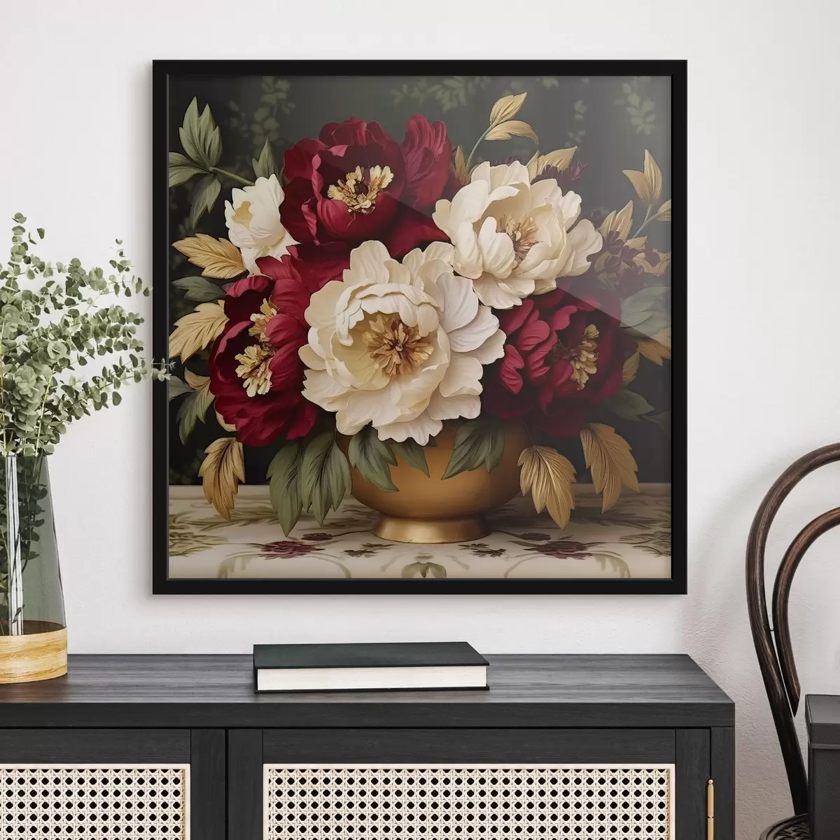 Poster Peonie bianche e rosse in vaso f42820