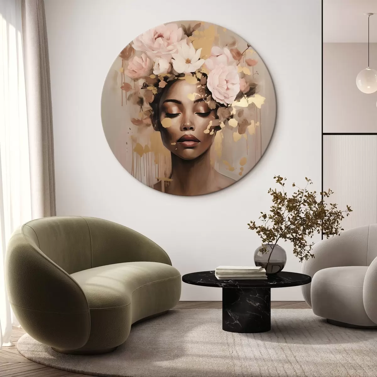 Quadri rotondi Ragazza con corona di fiori r42814