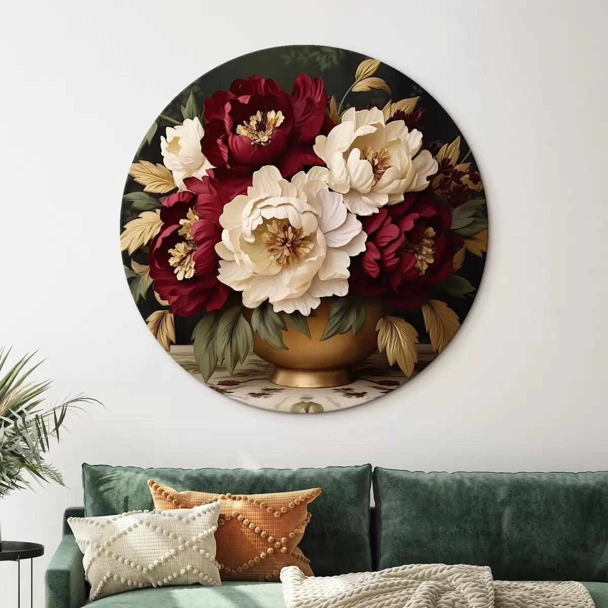 Quadri rotondi Peonie bianche e rosse in vaso r42820