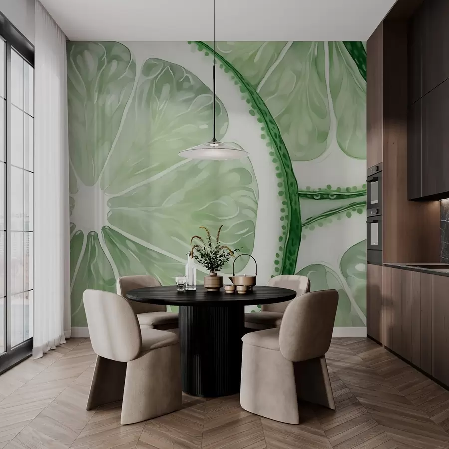 carta da parati Cerchi di agrumi imitazione del verde acquerello nr. w03026