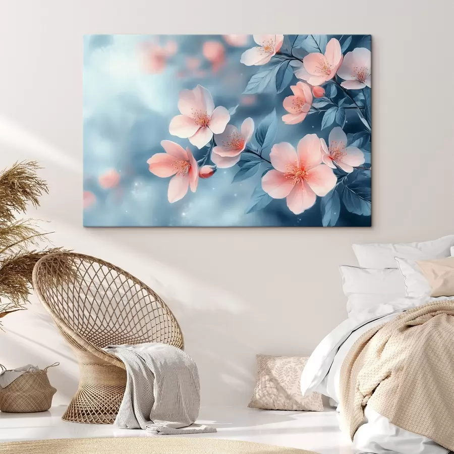 carta da parati Fiori rosa su sfondo blu nr. s42846