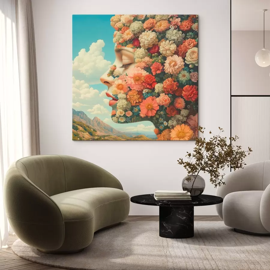 carta da parati Volto di profilo tra i fiori nr. s42861