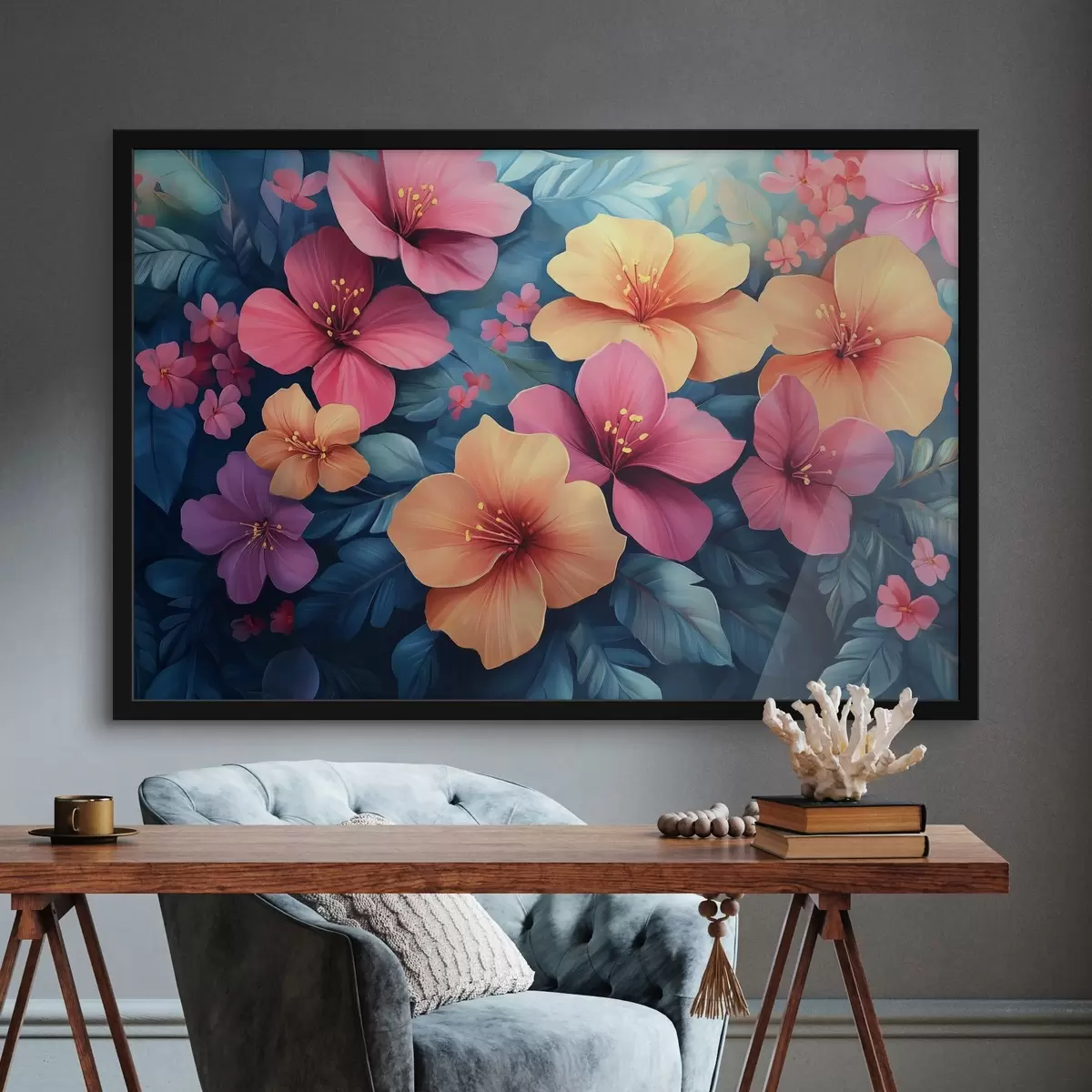 Poster Fiori grandi di colore arancione e rosa f42853